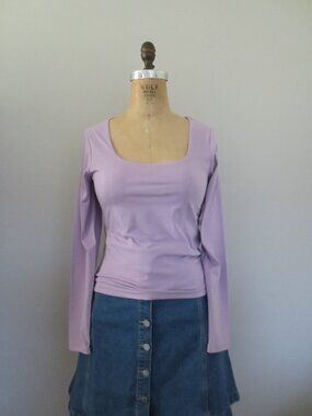 Old Navy Lavender Cotton Fitted Double-Layer Scoop Neck Line Long Sleeve Top